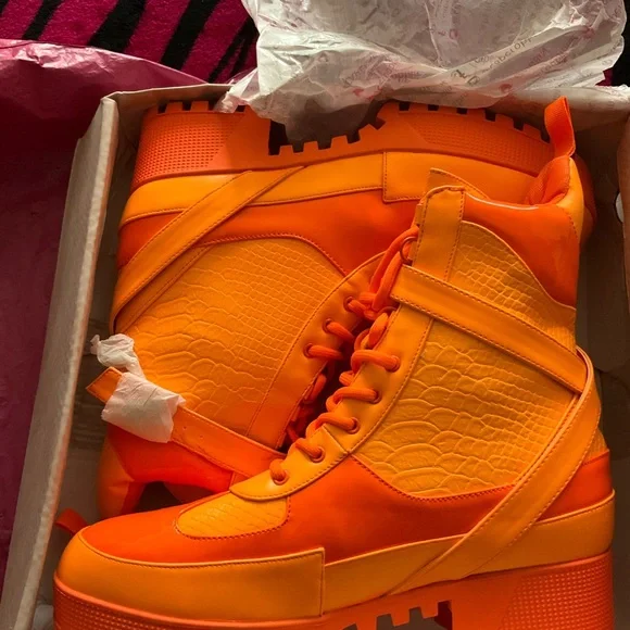 Dolls Kill Orange Combat Boots Tangerine Orange Boots - Picture 2 of 9